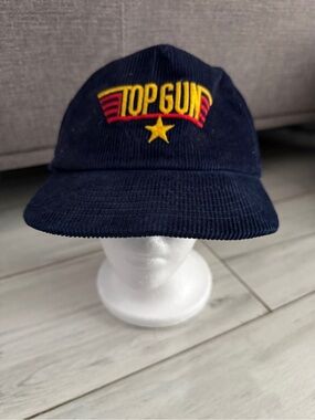 Vintage 80s Top Gun Navy Blue Corduroy  Hat MaverickJet Pilot Cap